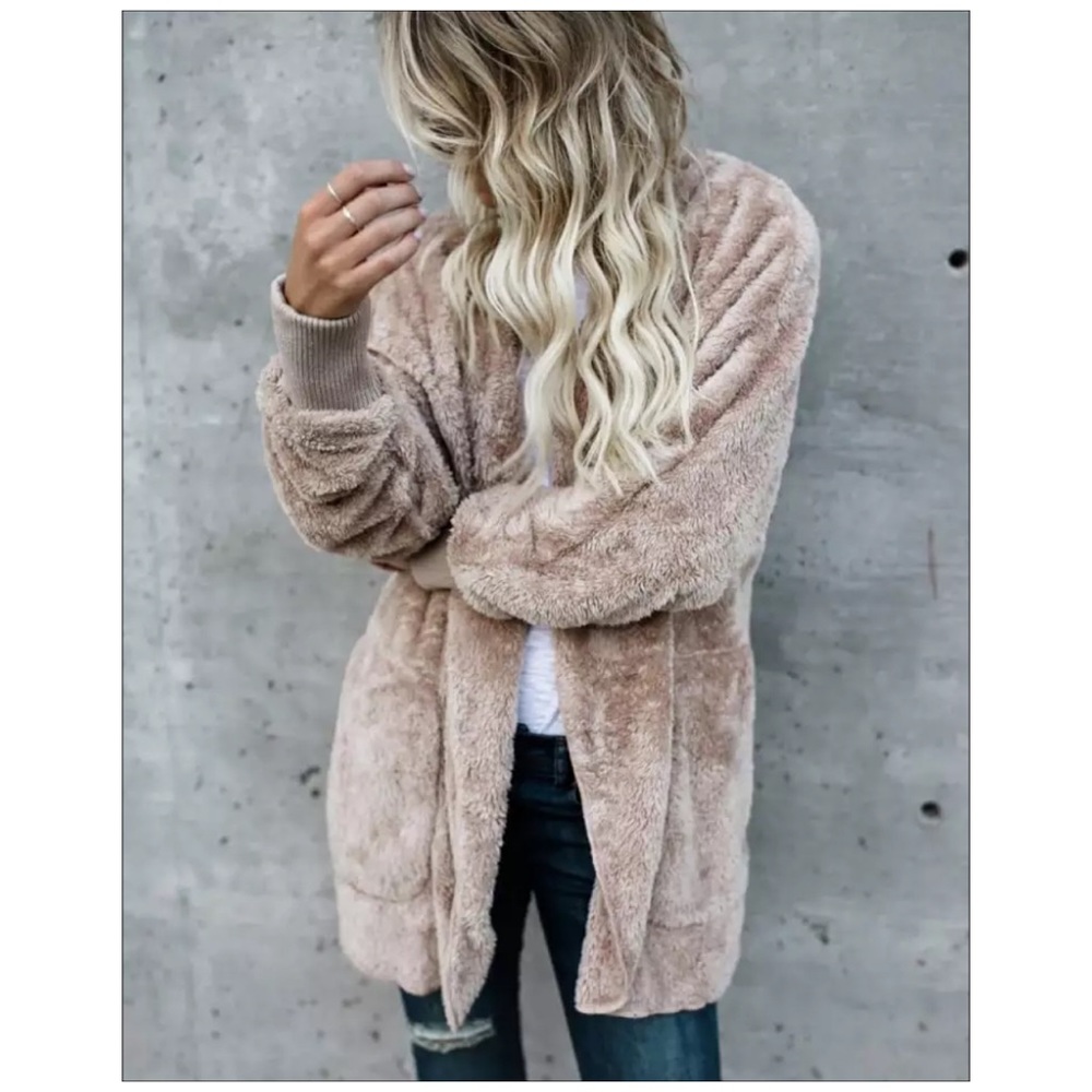 NEW Tan Cozy Teddy Hoodie - Picture 2 of 7